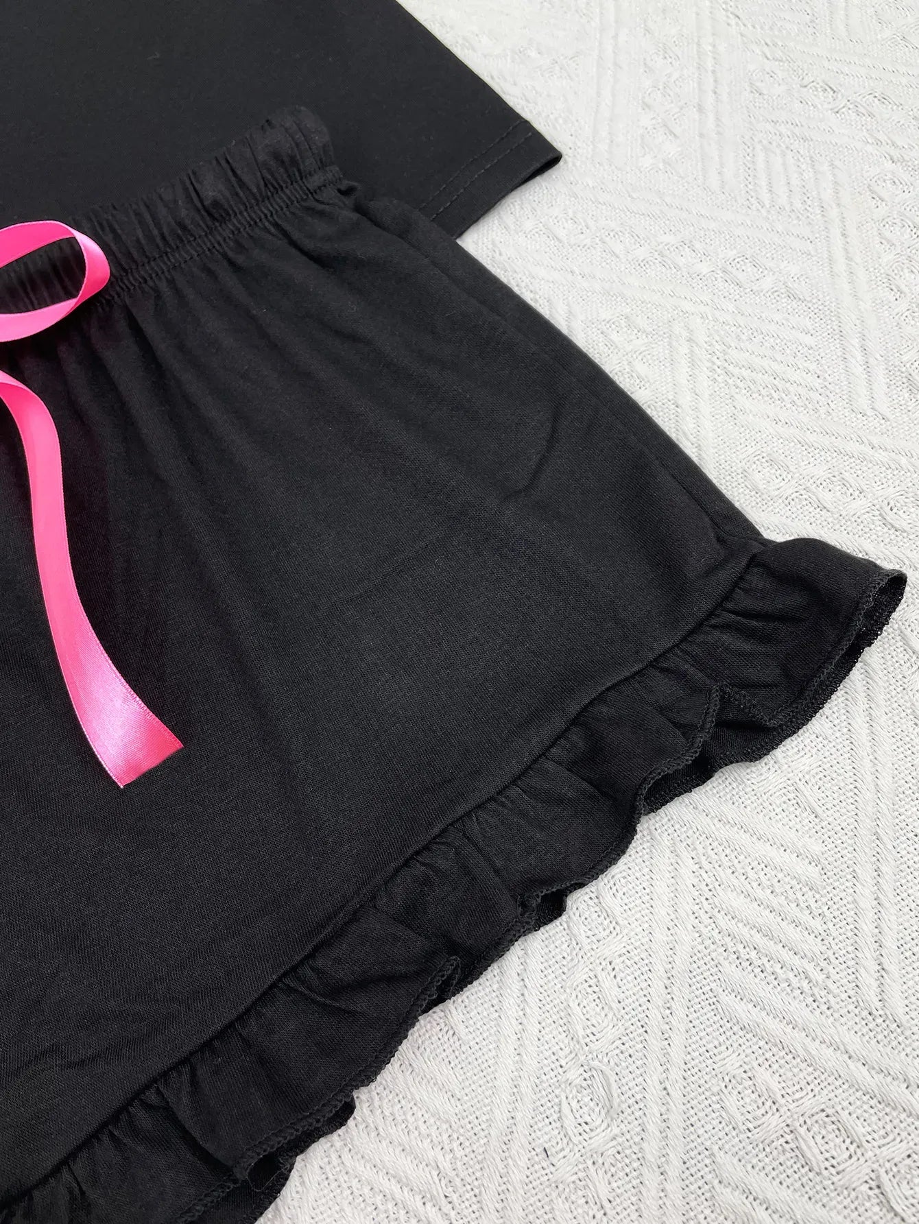 Summer Women's Pajamas Sets Short Sleeve Notched Collar Front Button Top & Elastic Waist Ruffle Shorts Loungewear Sleepwear