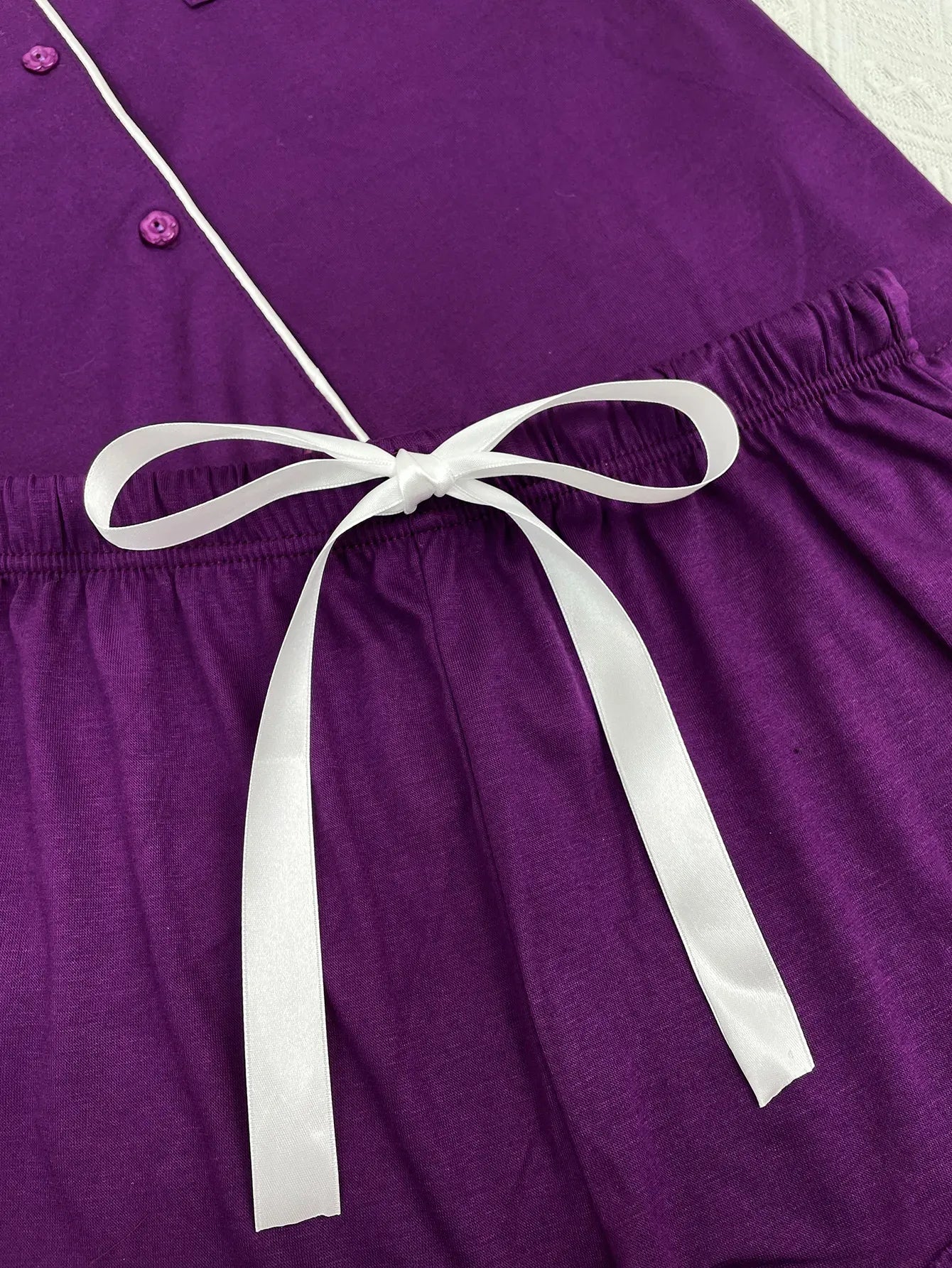 Summer Women's Pajamas Sets Short Sleeve Notched Collar Front Button Top & Elastic Waist Ruffle Shorts Loungewear Sleepwear