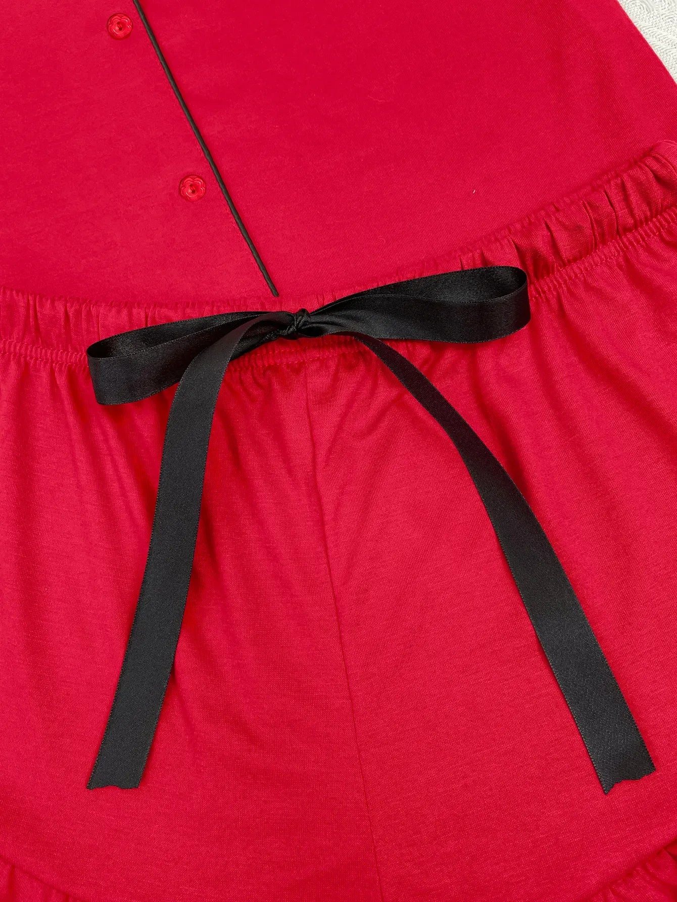 Summer Women's Pajamas Sets Short Sleeve Notched Collar Front Button Top & Elastic Waist Ruffle Shorts Loungewear Sleepwear