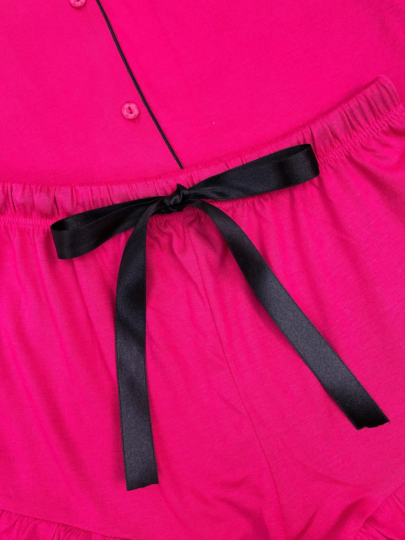 Summer Women's Pajamas Sets Short Sleeve Notched Collar Front Button Top & Elastic Waist Ruffle Shorts Loungewear Sleepwear