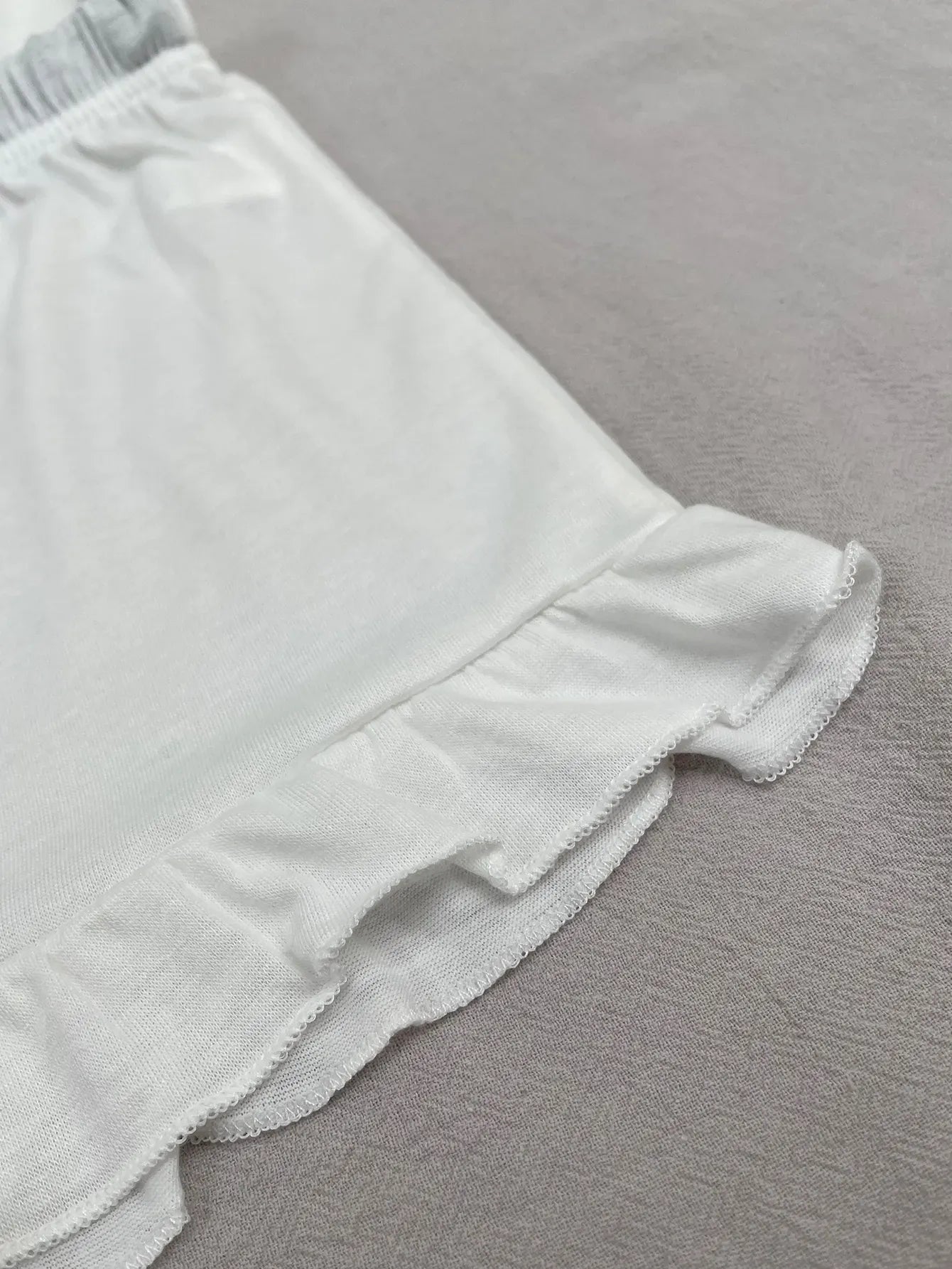 Summer Women's Pajamas Sets Short Sleeve Notched Collar Front Button Top & Elastic Waist Ruffle Shorts Loungewear Sleepwear