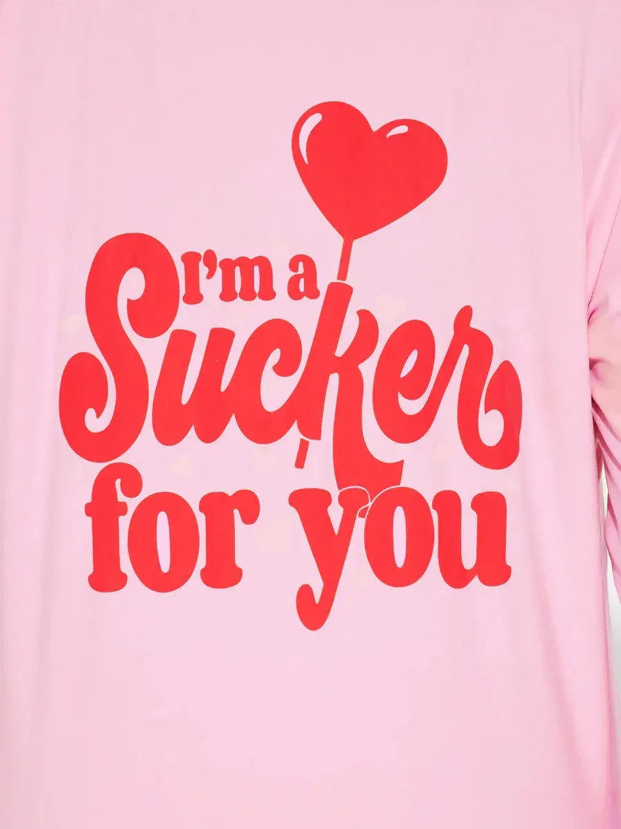 Kiss Me Print Women Pajama Set Long Sleeves Turn Down Collar Top & Full-Length Pants 2 Pieces Female Sleepwear Nightwear