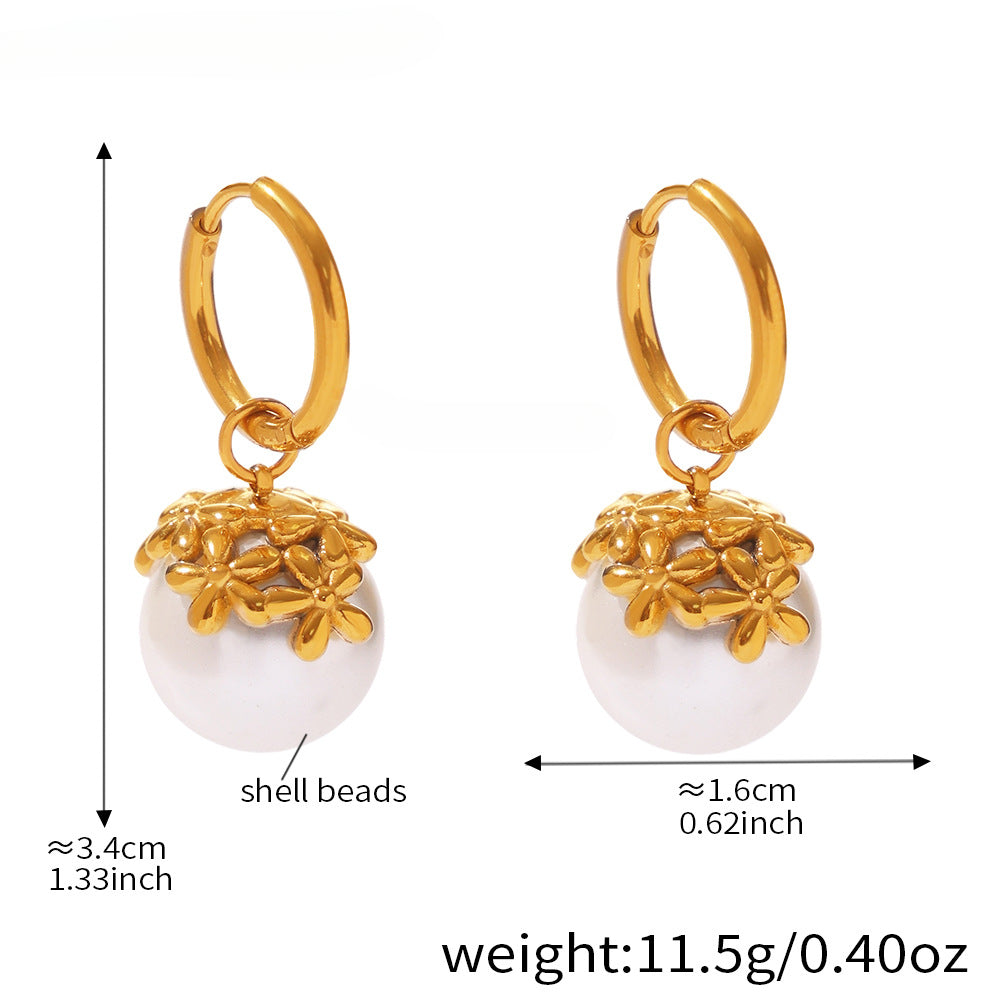 Gold Earrings for Women Elegant Small Flower Pearl Earrings
