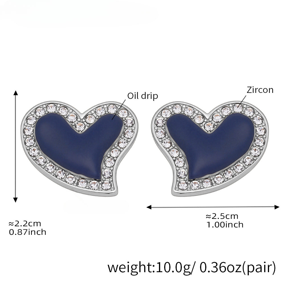 Earrings for Women Elegant Navy Blue Heart Stud Earrings