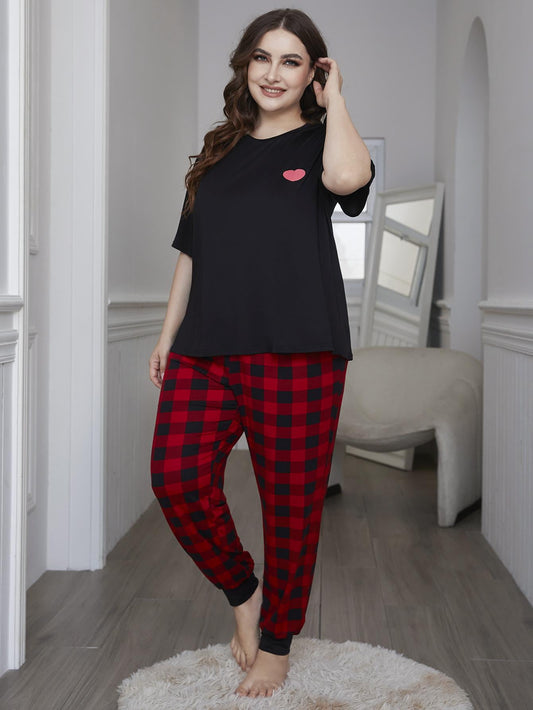 Women's Plus Size Pajamas Set Round Neck Short Sleeve Top and Pants Soft Female Summer Oversize Sleepwear Sets Pj Set 2 Piece