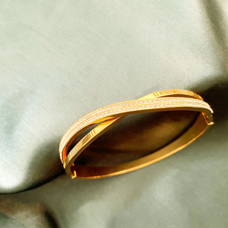 Elegant Roman Numeral Bangle Bracelet for Women Diamond Gold Bracelet