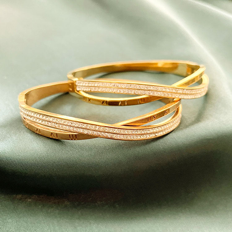 Elegant Roman Numeral Bangle Bracelet for Women Diamond Gold Bracelet