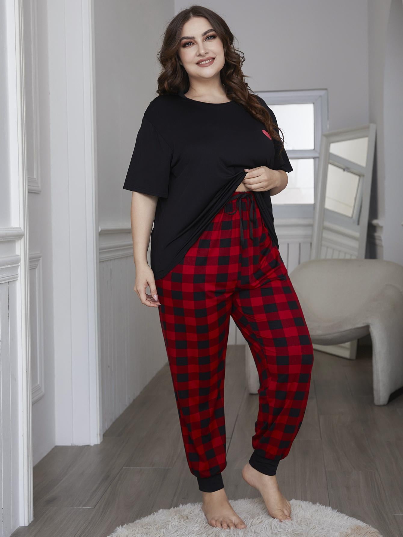 Women's Plus Size Pajamas Set Round Neck Short Sleeve Top and Pants Soft Female Summer Oversize Sleepwear Sets Pj Set 2 Piece