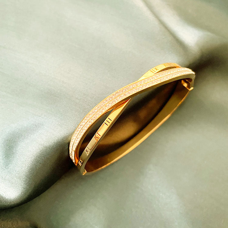 Elegant Roman Numeral Bangle Bracelet for Women Diamond Gold Bracelet