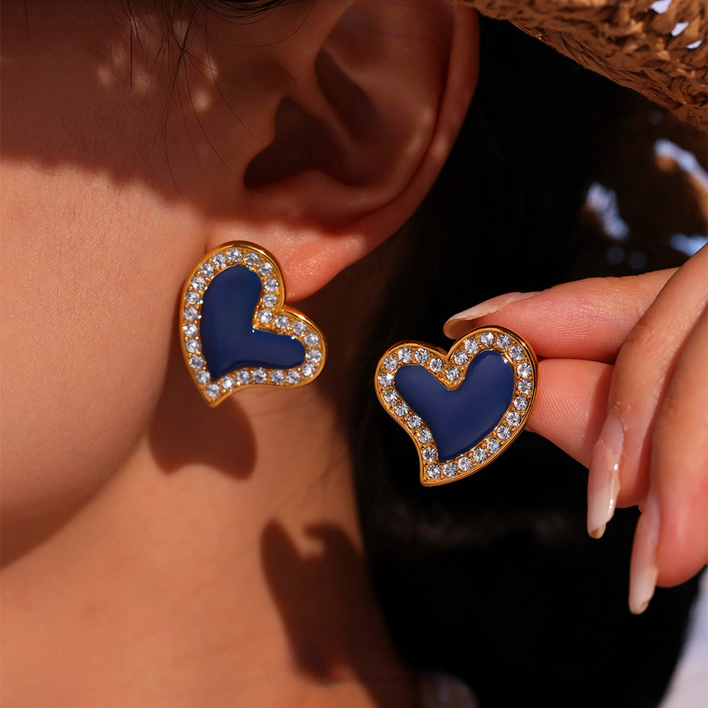 Earrings for Women Elegant Navy Blue Heart Stud Earrings