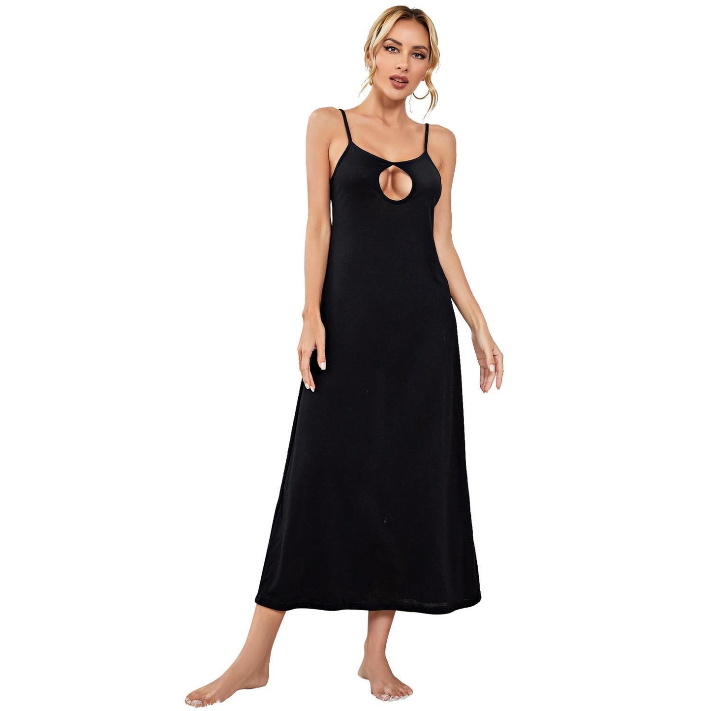 ebukurty Pajamas for Women Black Sleeveless Casual Nightgown, Sizes S-XL