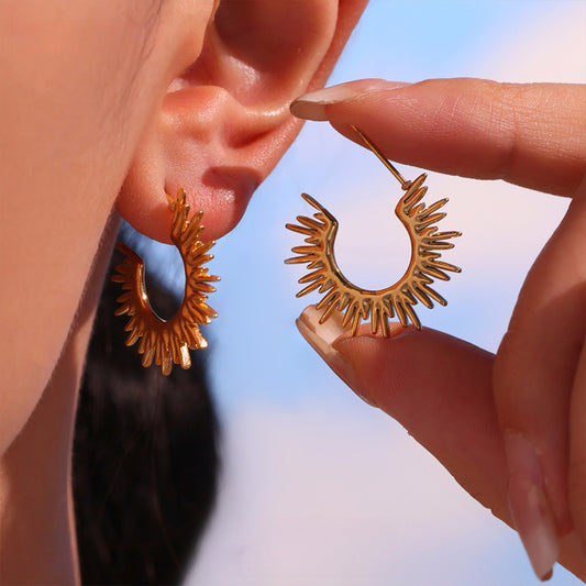 Gold Earrings for Women Elegant Silver Sunburst Hoop Earrings