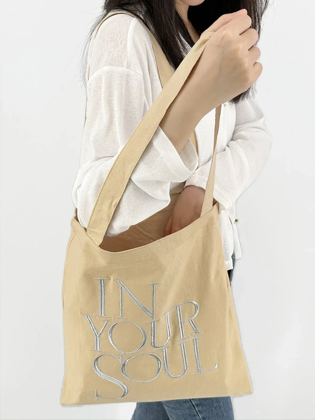 Letter Print Canvas Reusable Grocery Tote Bag Fenale Shoulder Handbag Crafts Shopping Bags Gifts for Women Birthday Christmas