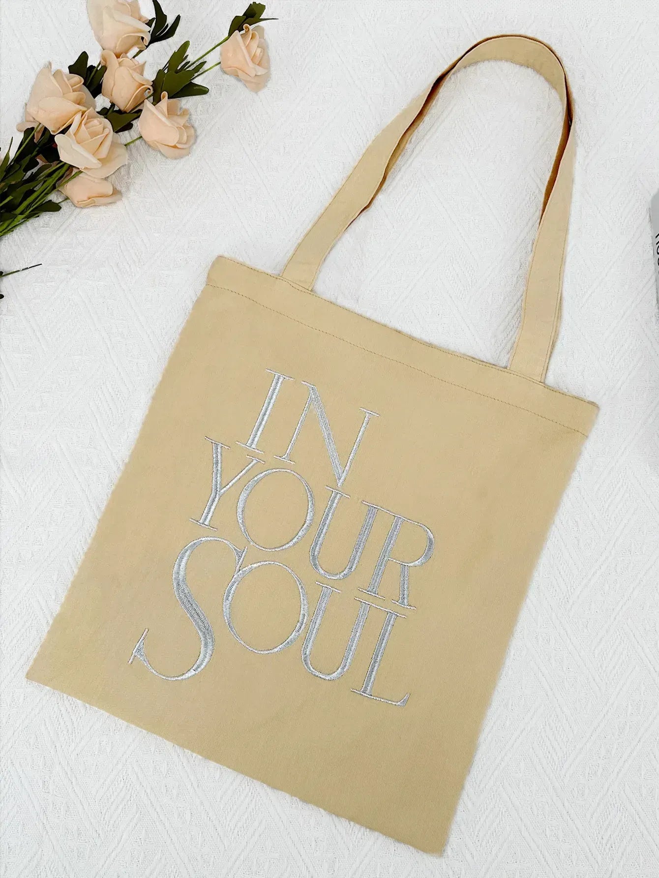 Letter Print Canvas Reusable Grocery Tote Bag Fenale Shoulder Handbag Crafts Shopping Bags Gifts for Women Birthday Christmas