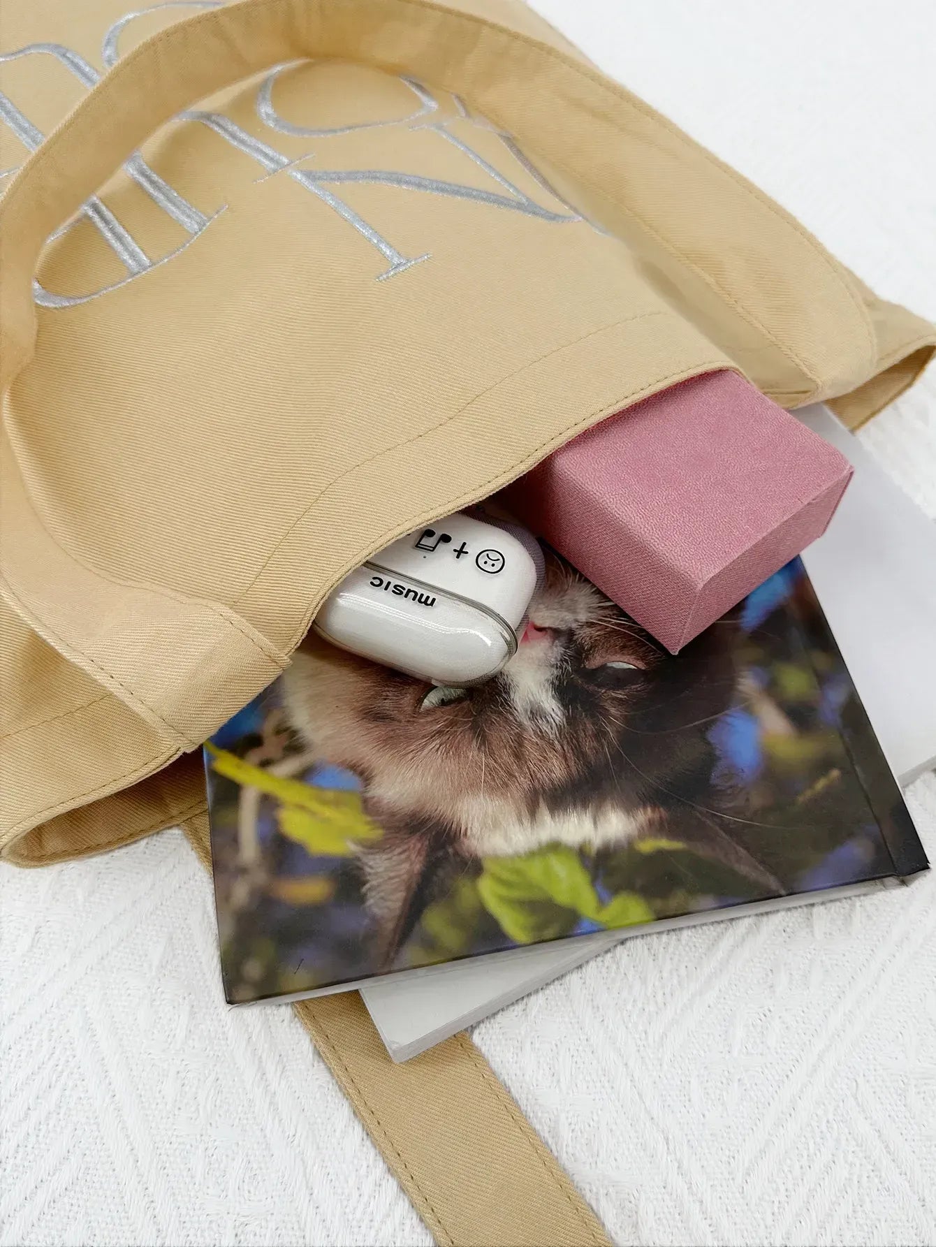 Letter Print Canvas Reusable Grocery Tote Bag Fenale Shoulder Handbag Crafts Shopping Bags Gifts for Women Birthday Christmas