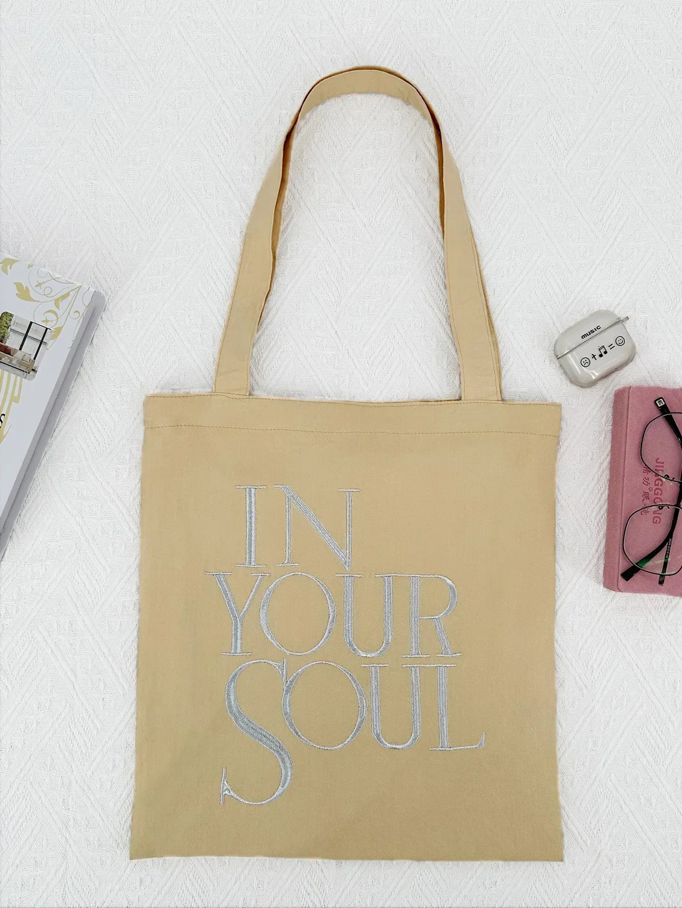 Letter Print Canvas Reusable Grocery Tote Bag Fenale Shoulder Handbag Crafts Shopping Bags Gifts for Women Birthday Christmas