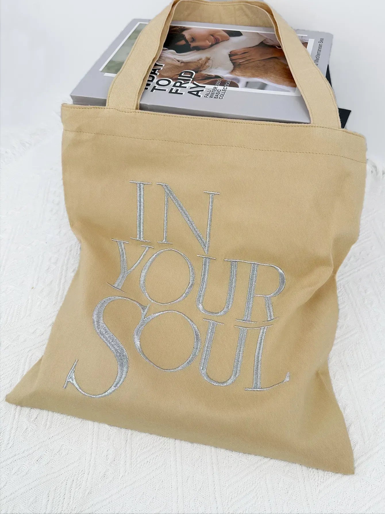 Letter Print Canvas Reusable Grocery Tote Bag Fenale Shoulder Handbag Crafts Shopping Bags Gifts for Women Birthday Christmas