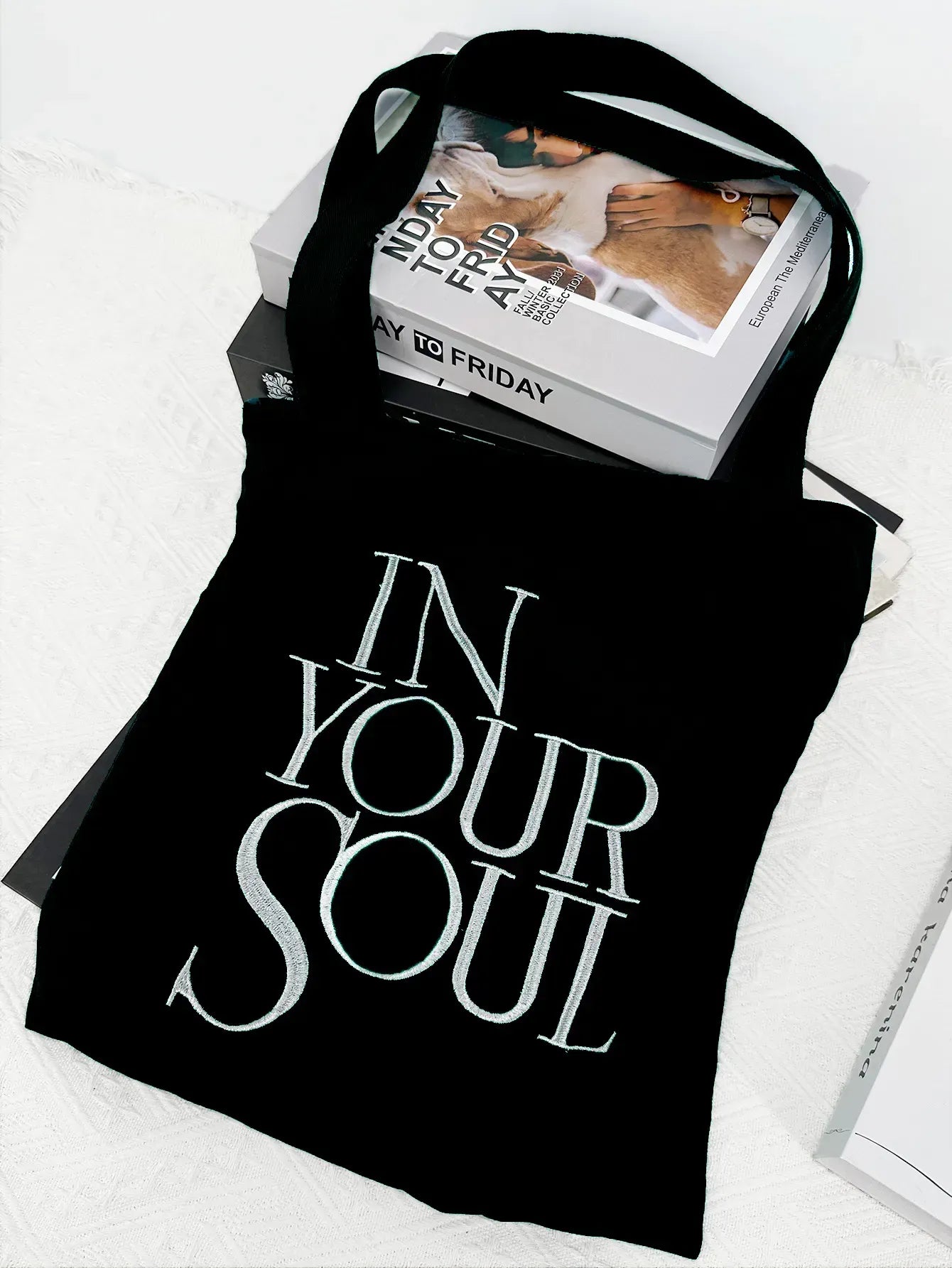 Letter Print Canvas Reusable Grocery Tote Bag Fenale Shoulder Handbag Crafts Shopping Bags Gifts for Women Birthday Christmas