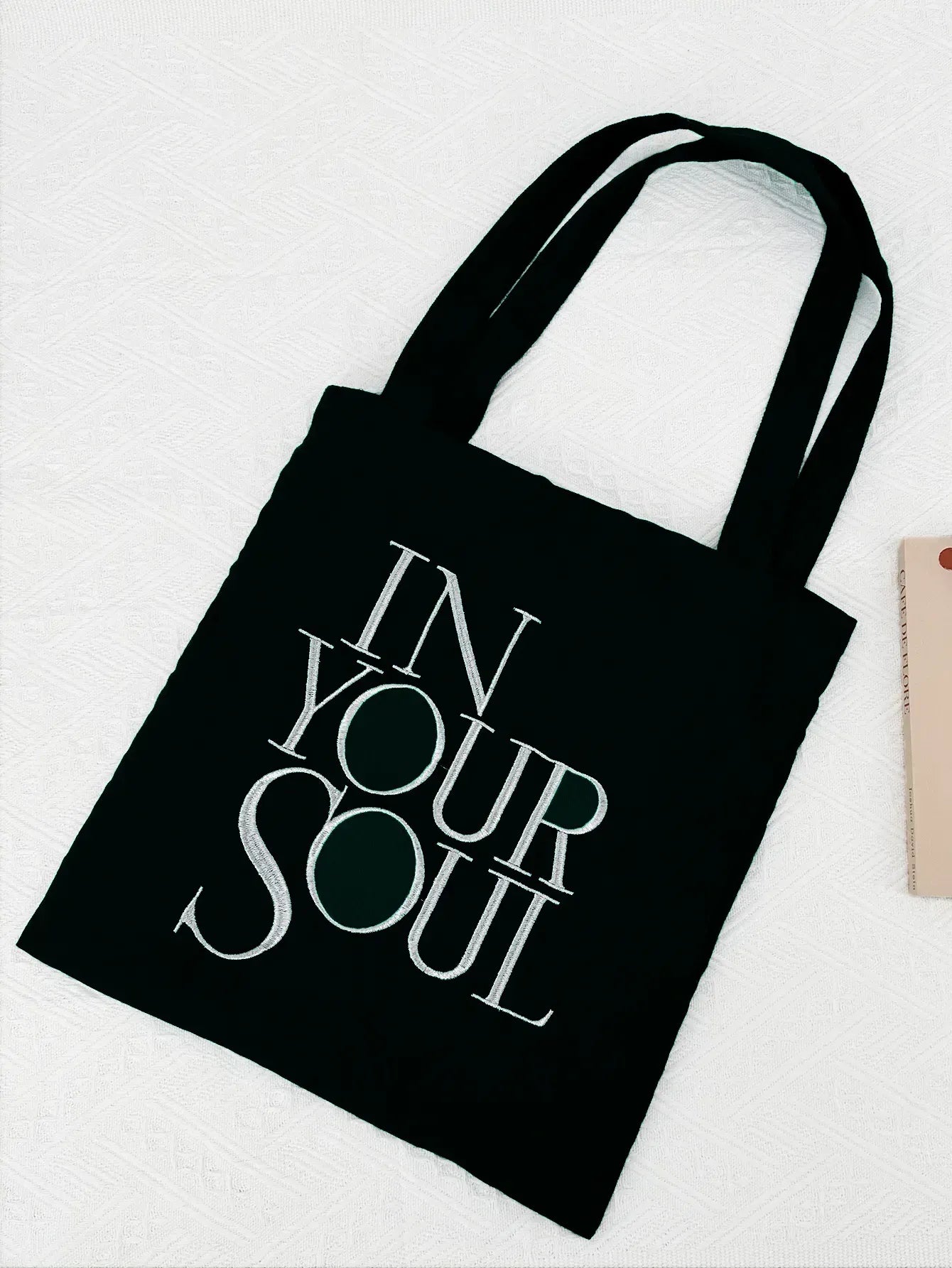 Letter Print Canvas Reusable Grocery Tote Bag Fenale Shoulder Handbag Crafts Shopping Bags Gifts for Women Birthday Christmas