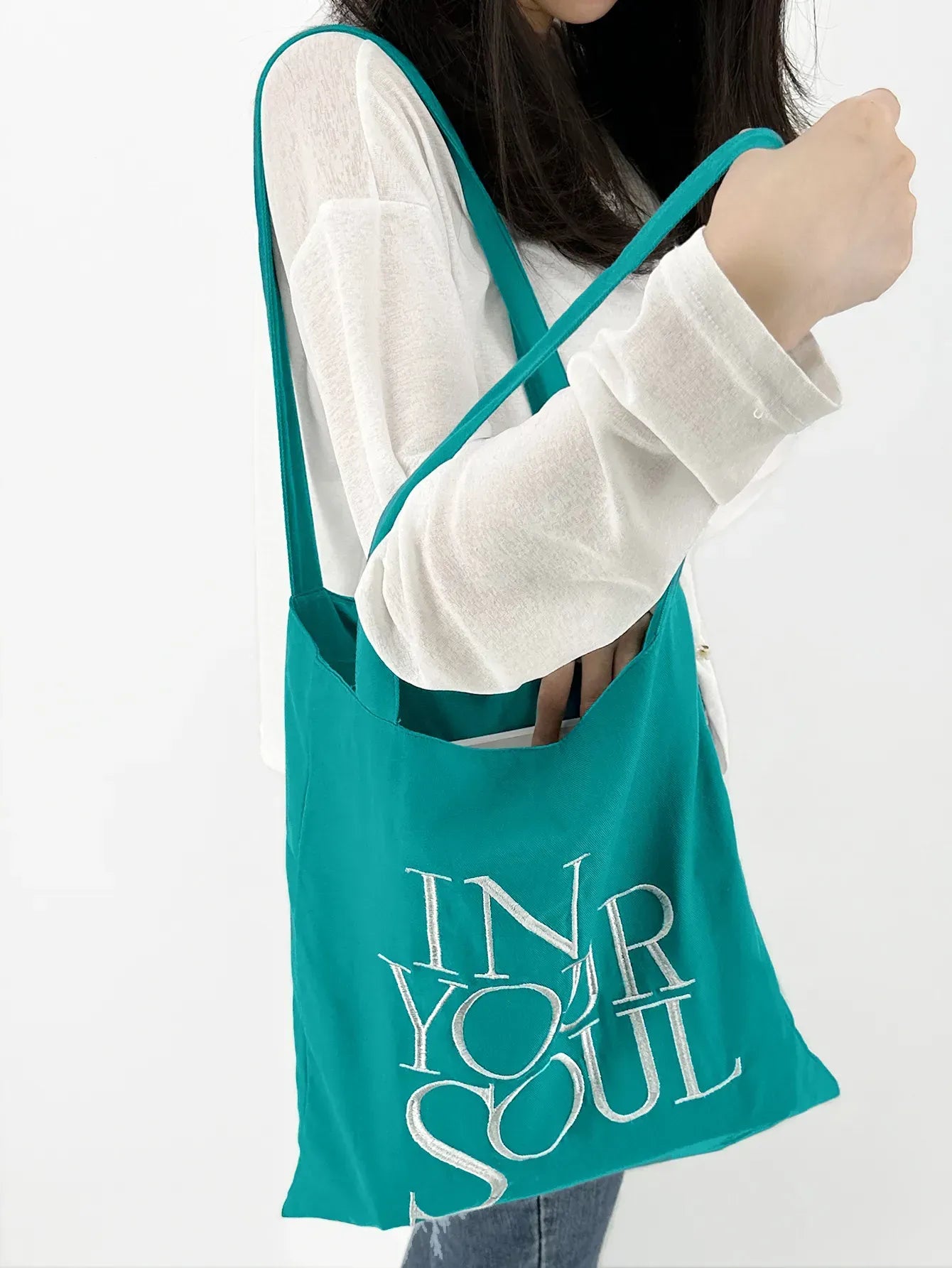 Letter Print Canvas Reusable Grocery Tote Bag Fenale Shoulder Handbag Crafts Shopping Bags Gifts for Women Birthday Christmas