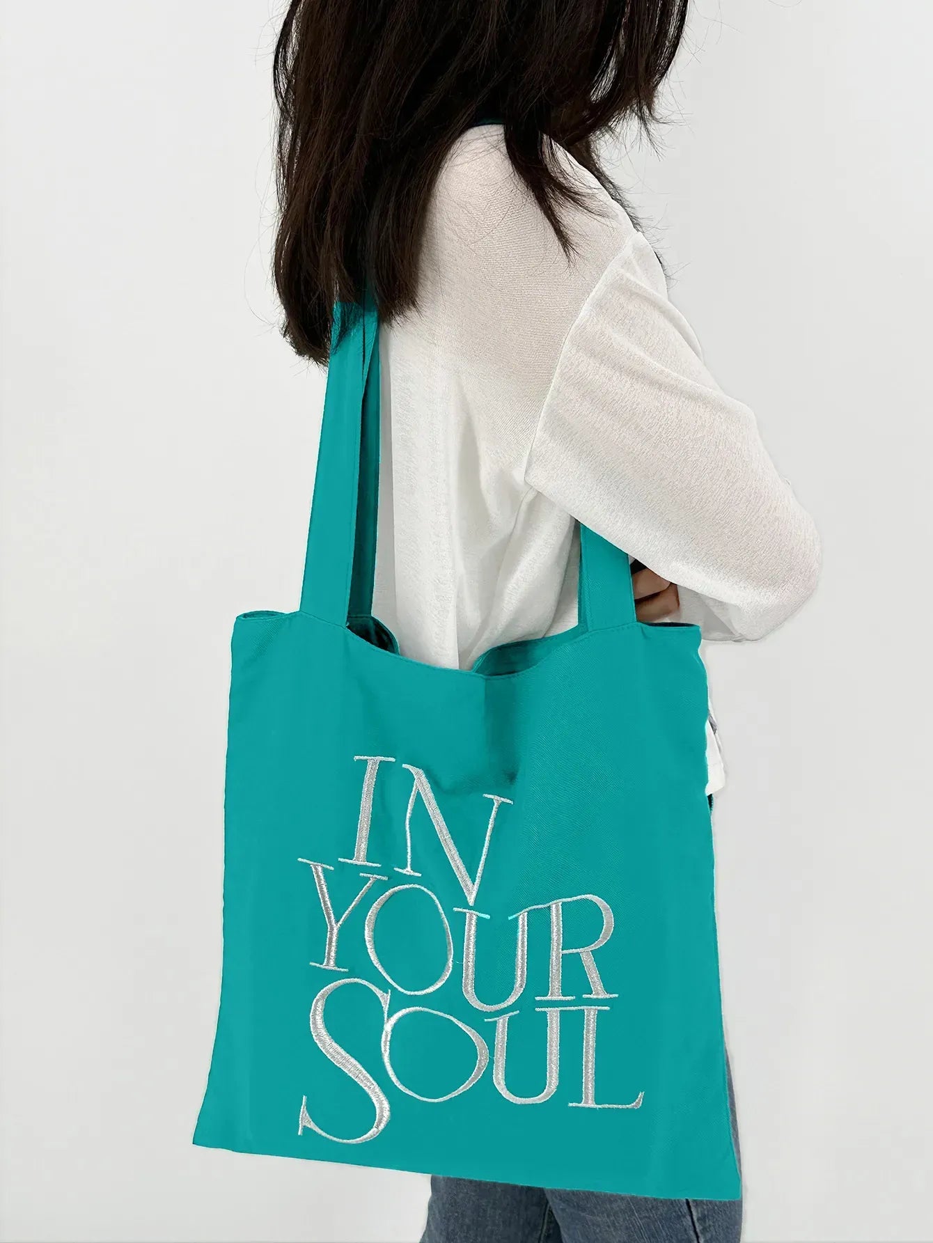 Letter Print Canvas Reusable Grocery Tote Bag Fenale Shoulder Handbag Crafts Shopping Bags Gifts for Women Birthday Christmas