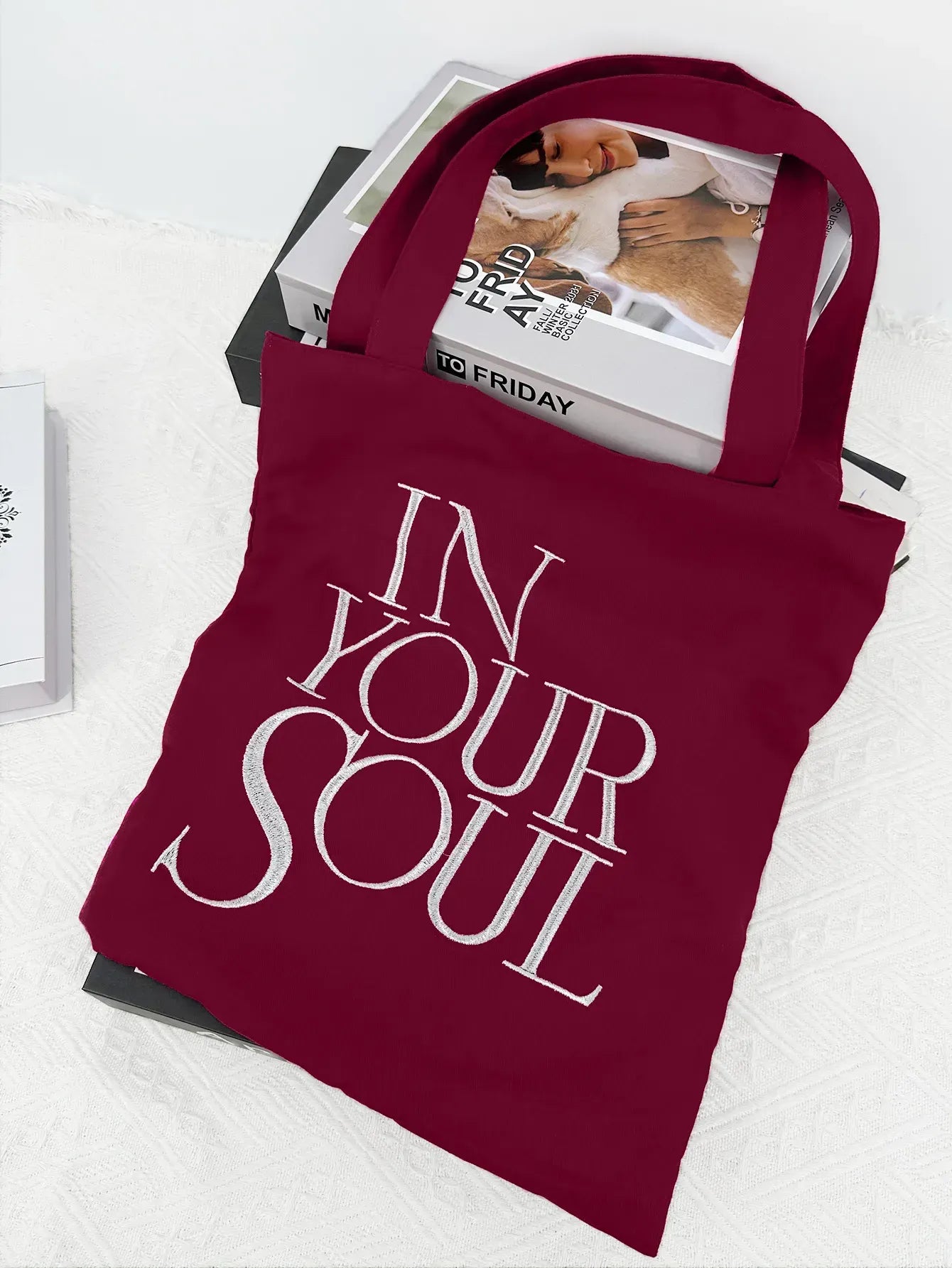 Letter Print Canvas Reusable Grocery Tote Bag Fenale Shoulder Handbag Crafts Shopping Bags Gifts for Women Birthday Christmas