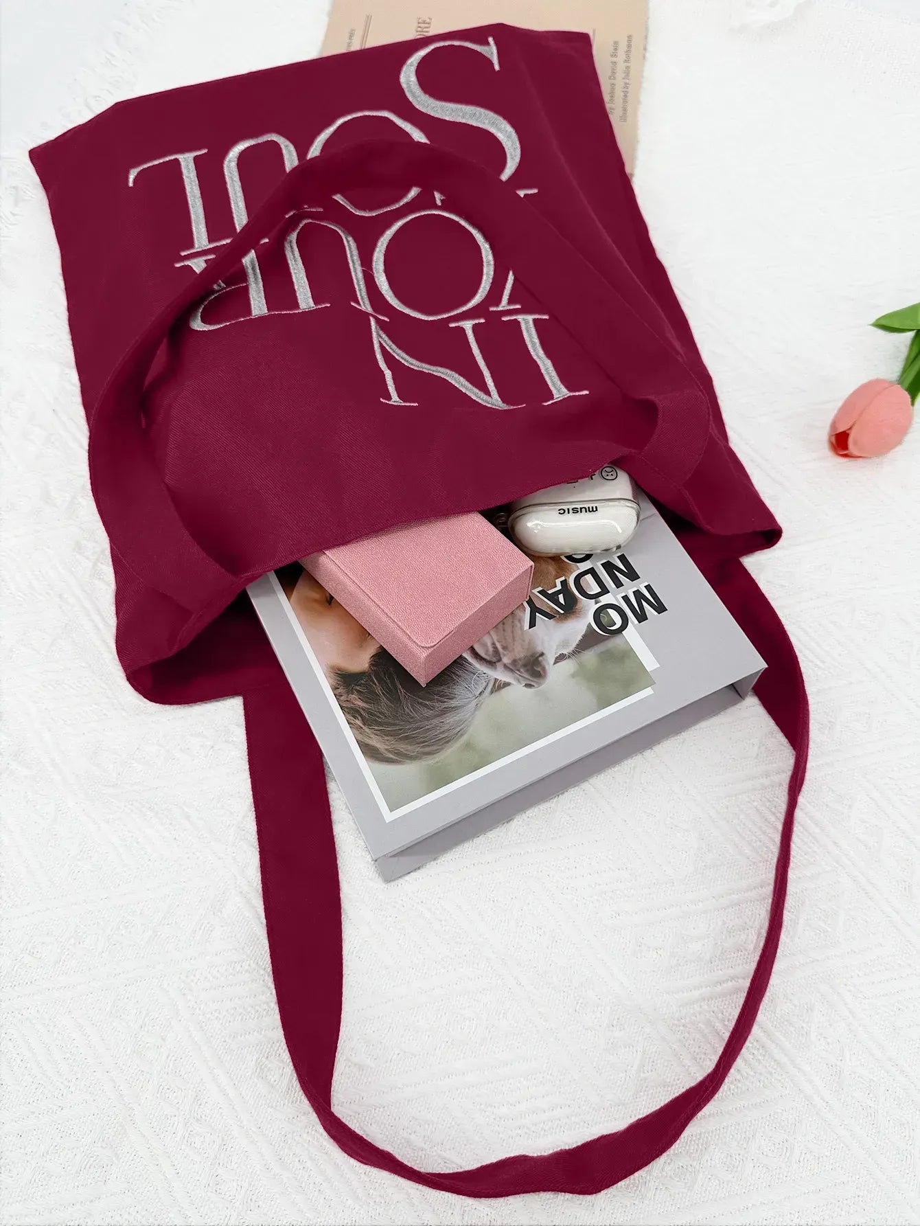 Letter Print Canvas Reusable Grocery Tote Bag Fenale Shoulder Handbag Crafts Shopping Bags Gifts for Women Birthday Christmas