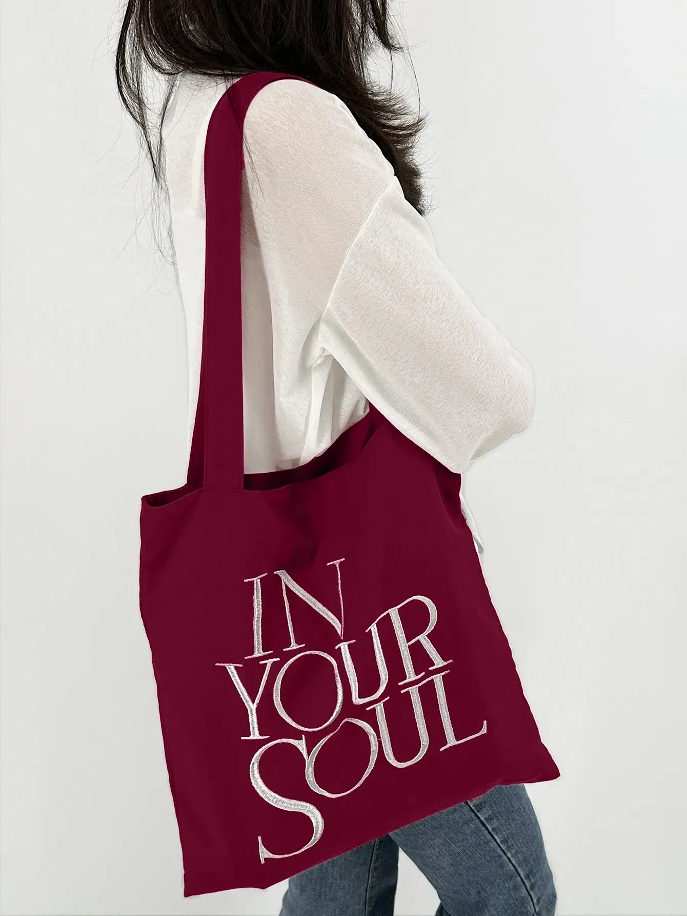 Letter Print Canvas Reusable Grocery Tote Bag Fenale Shoulder Handbag Crafts Shopping Bags Gifts for Women Birthday Christmas