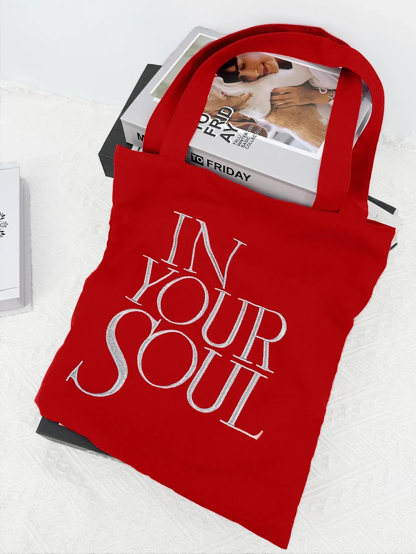 Letter Print Canvas Reusable Grocery Tote Bag Fenale Shoulder Handbag Crafts Shopping Bags Gifts for Women Birthday Christmas