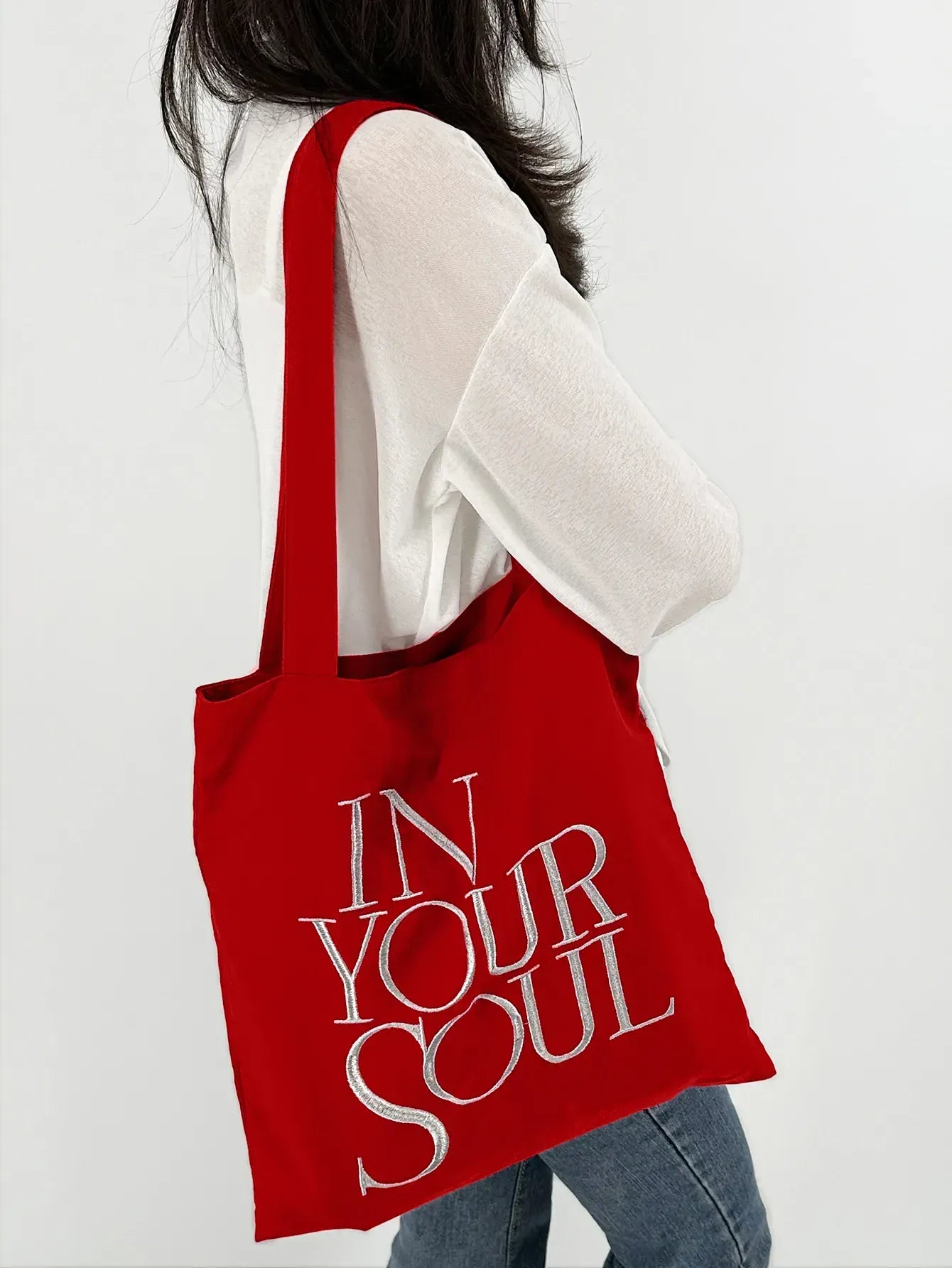 Letter Print Canvas Reusable Grocery Tote Bag Fenale Shoulder Handbag Crafts Shopping Bags Gifts for Women Birthday Christmas