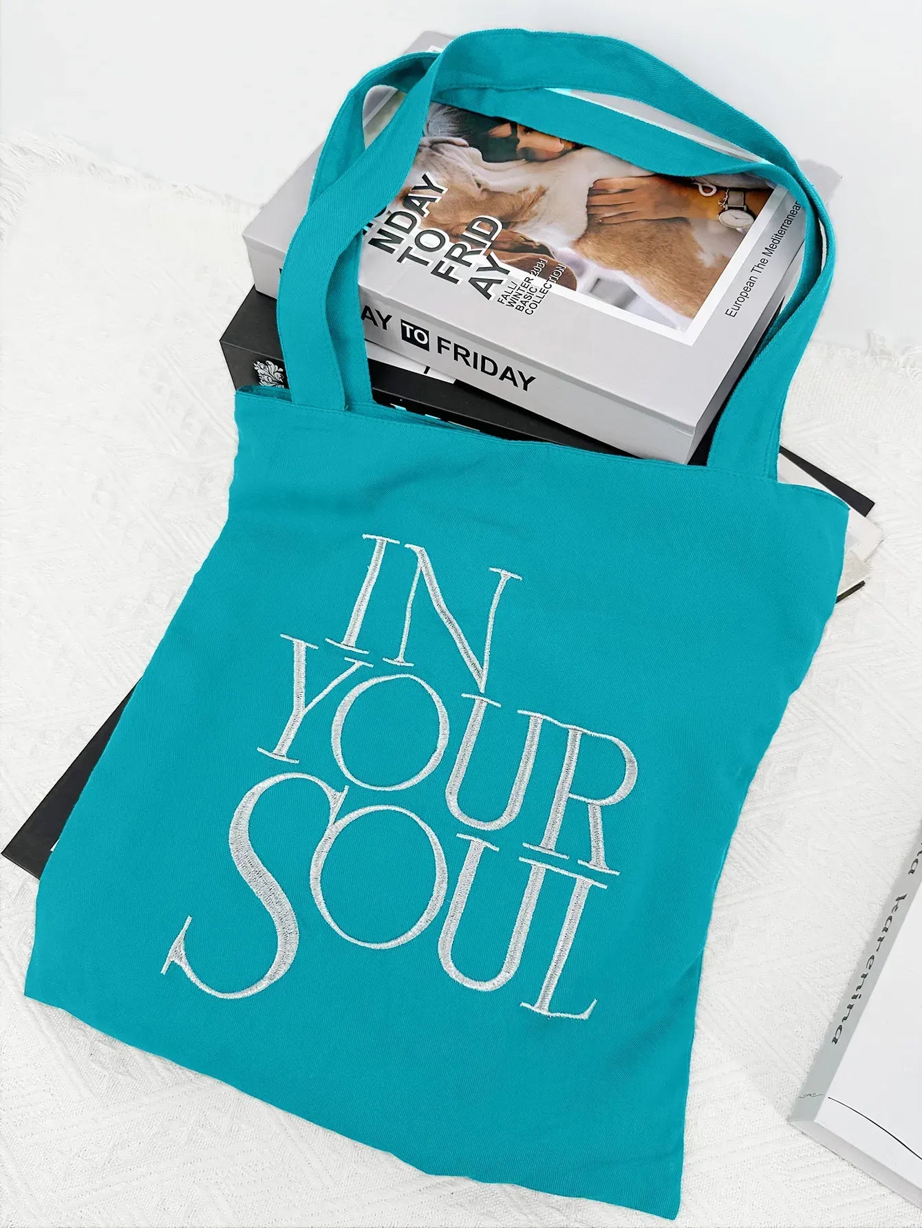 Letter Print Canvas Reusable Grocery Tote Bag Fenale Shoulder Handbag Crafts Shopping Bags Gifts for Women Birthday Christmas