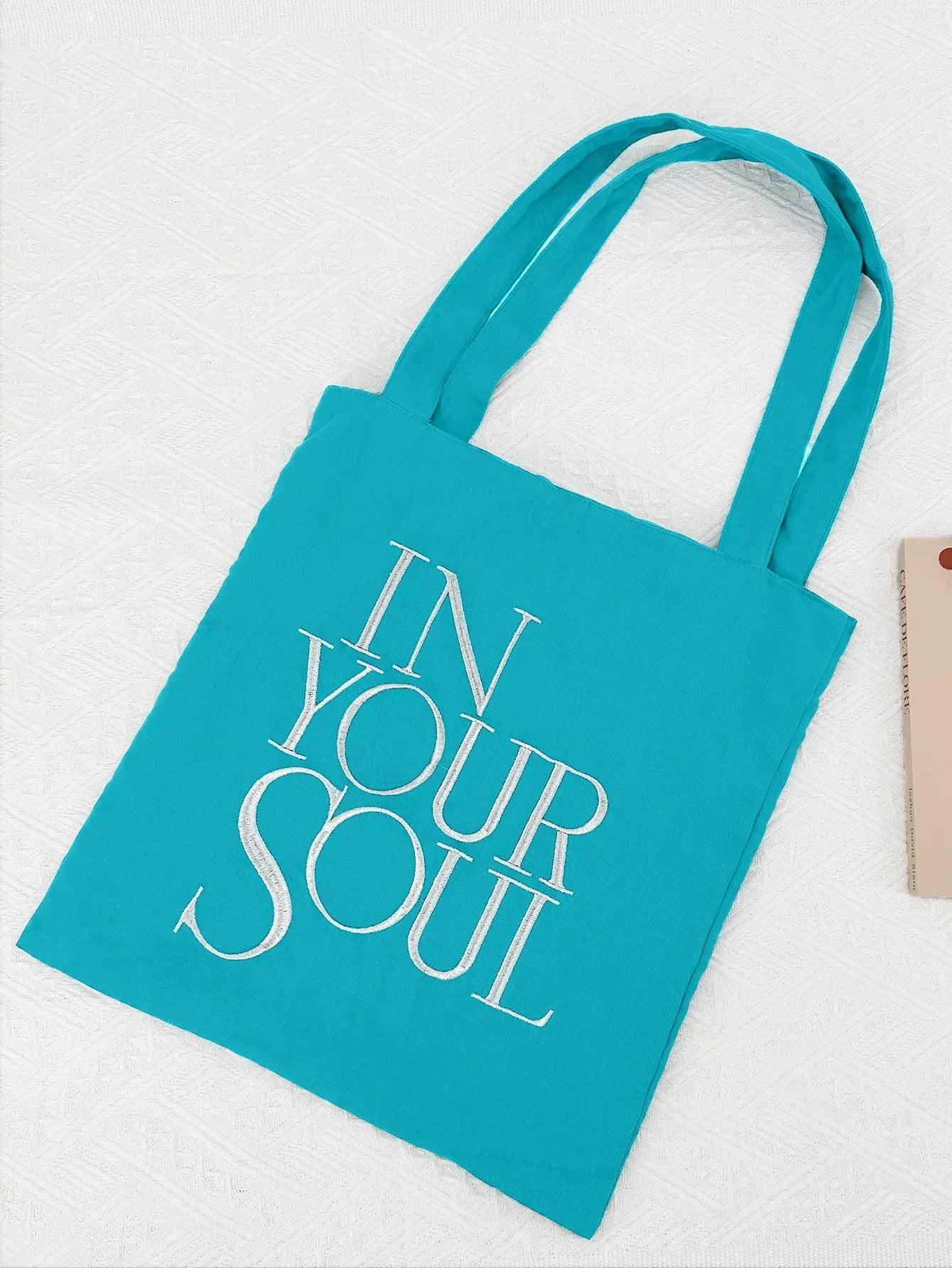 Letter Print Canvas Reusable Grocery Tote Bag Fenale Shoulder Handbag Crafts Shopping Bags Gifts for Women Birthday Christmas