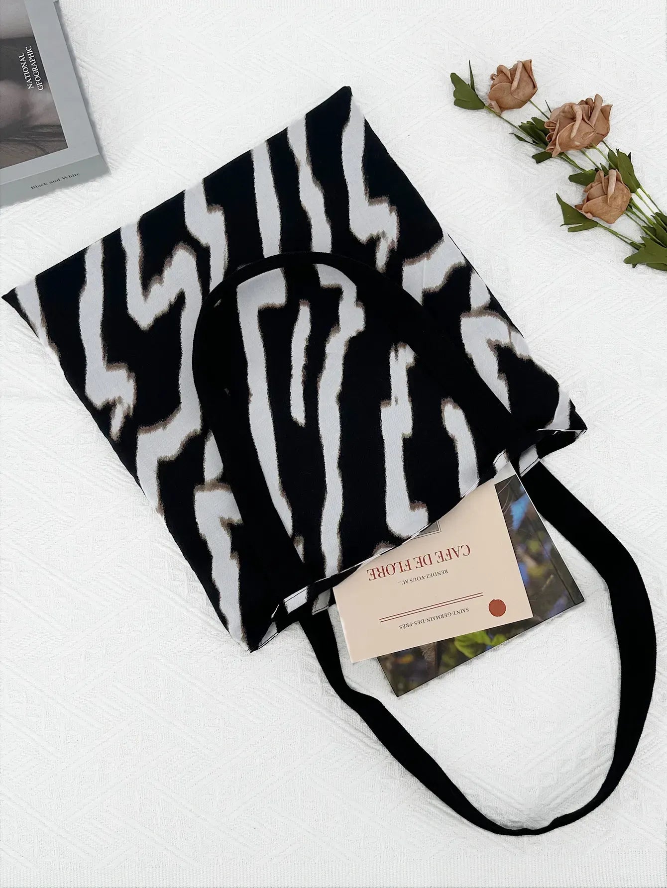Floral Zebra Print Canvas Tote Bags Reusable Grocery Women Shoulder Crafts Shopping Gifts Handbag for Women Girls Birthday