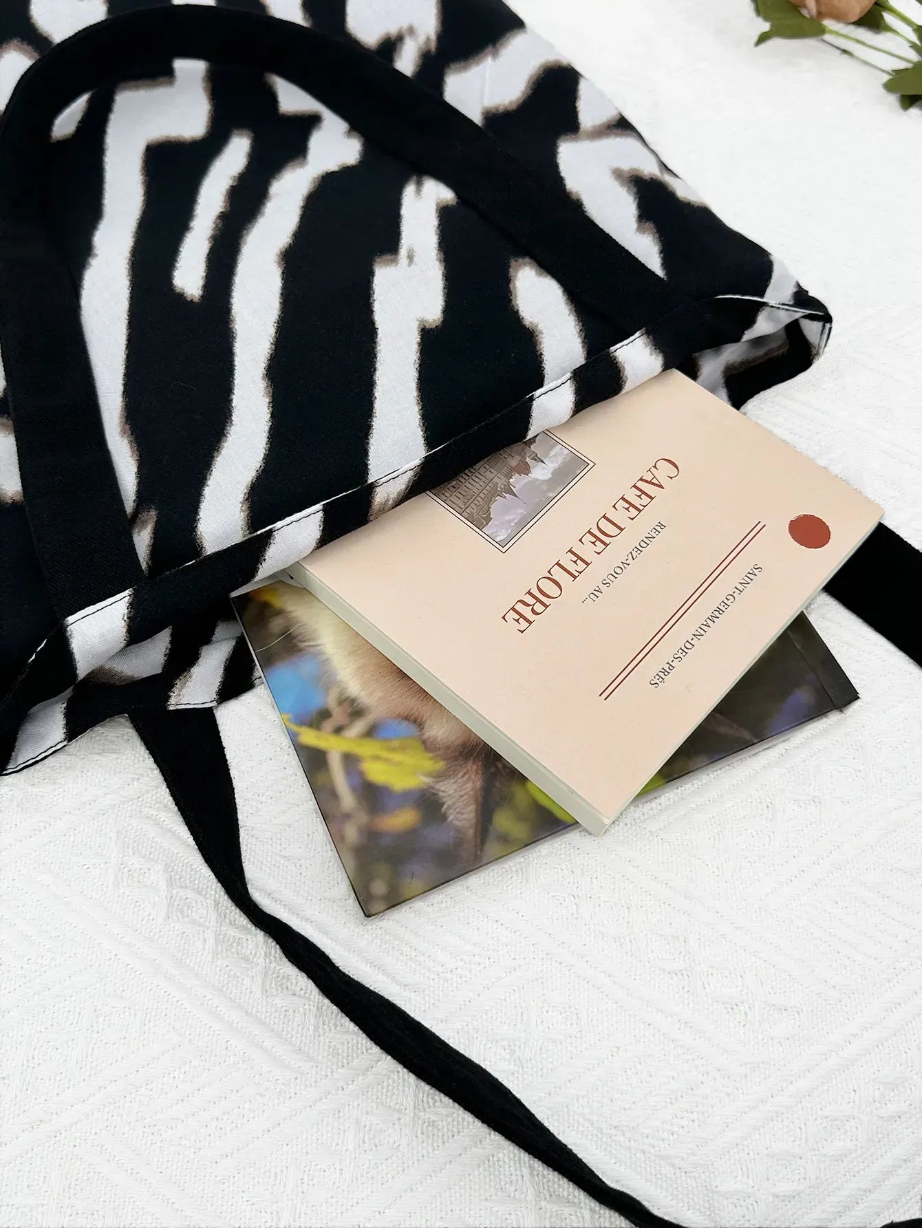 Floral Zebra Print Canvas Tote Bags Reusable Grocery Women Shoulder Crafts Shopping Gifts Handbag for Women Girls Birthday