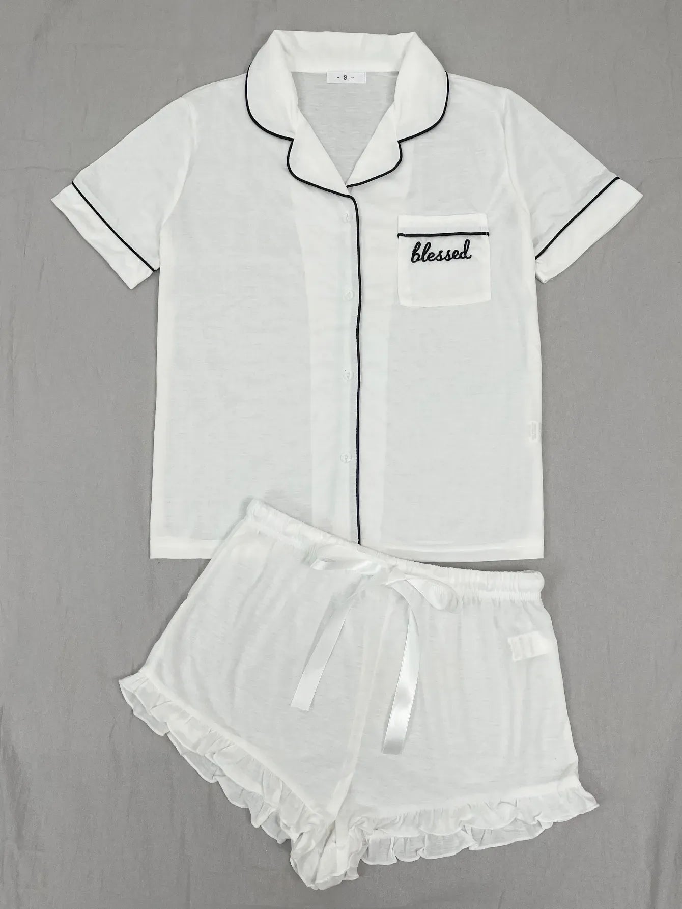 Summer Women's Pajamas Sets Short Sleeve Notched Collar Front Button Top & Elastic Waist Shorts Home Suit Loungewear Sleepwear