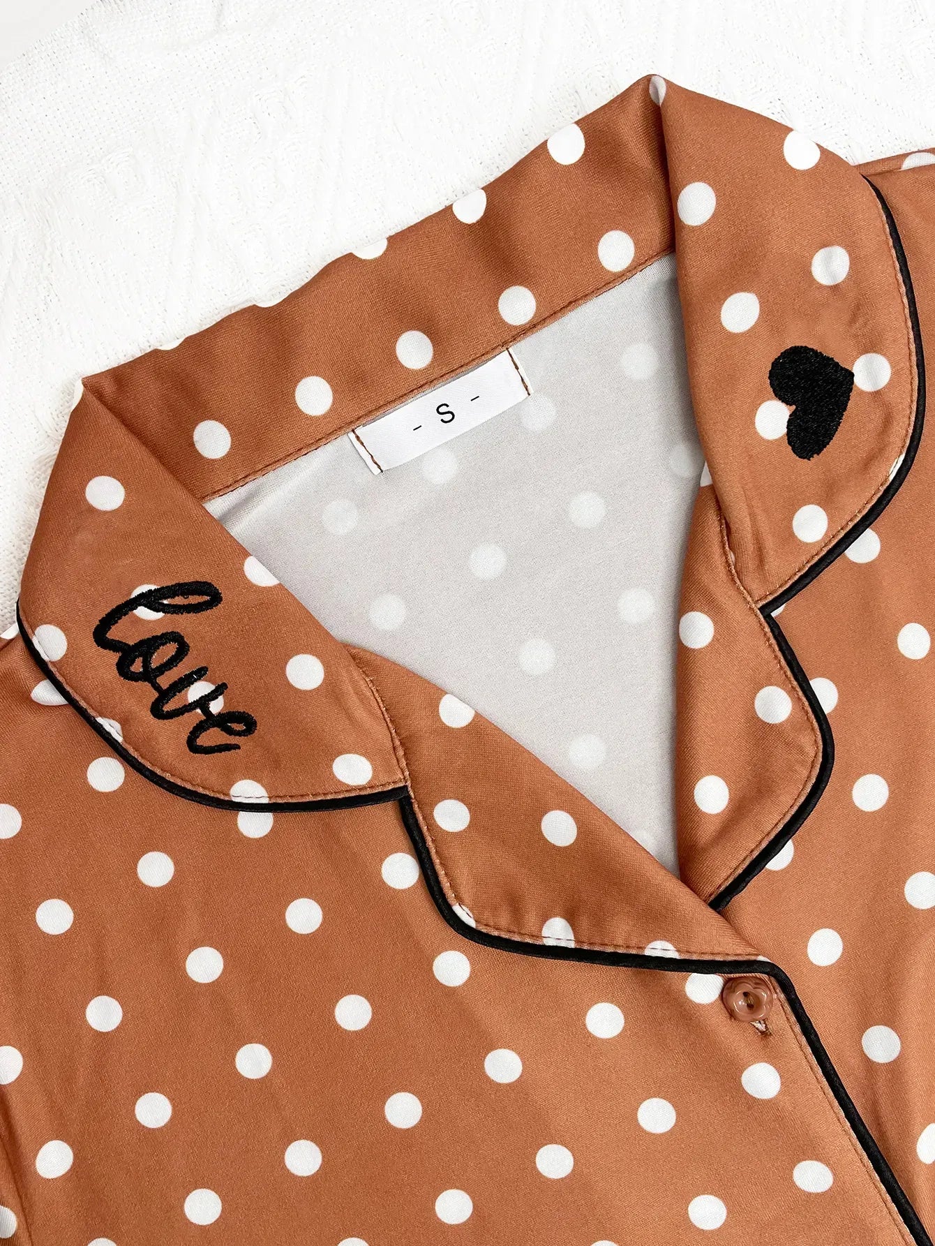 Heart Print Women Pajamas Set Short Sleeve Front Button Tops & Long Pants Female 2 Pieces Notched Collor Sleepwear Nightwear