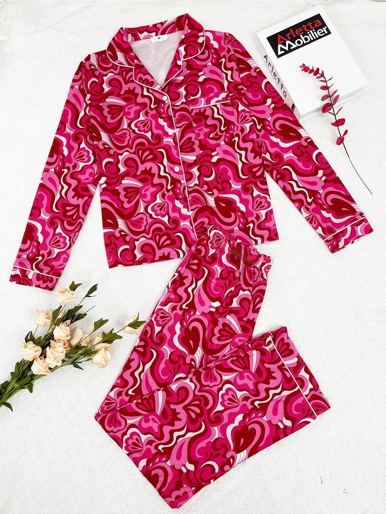 Striped Women Pajama Set Long Sleeves Turn Down Collar Top & Full-length Pants Female 2 Pieces Sleepwear Nightwear Homewear