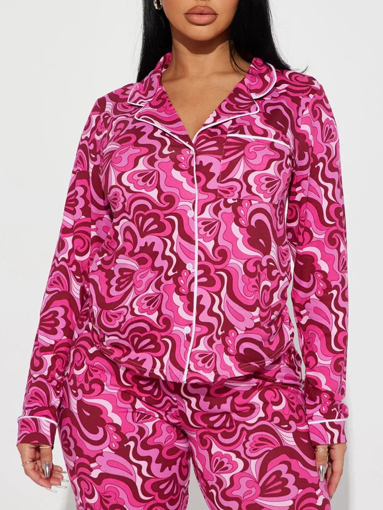 Striped Women Pajama Set Long Sleeves Turn Down Collar Top & Full-length Pants Female 2 Pieces Sleepwear Nightwear Homewear