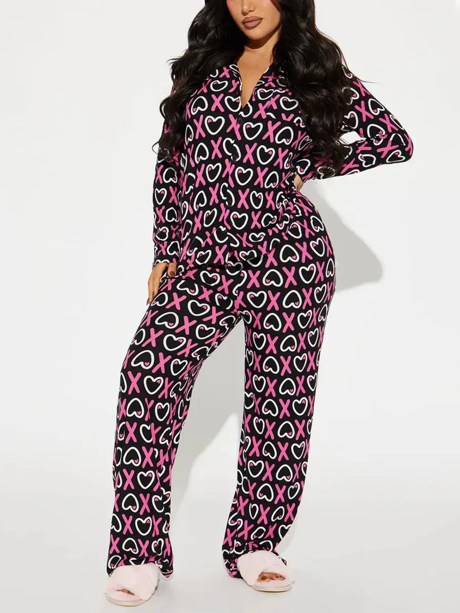 Striped Women Pajama Set Long Sleeves Turn Down Collar Top & Full-length Pants Female 2 Pieces Sleepwear Nightwear Homewear