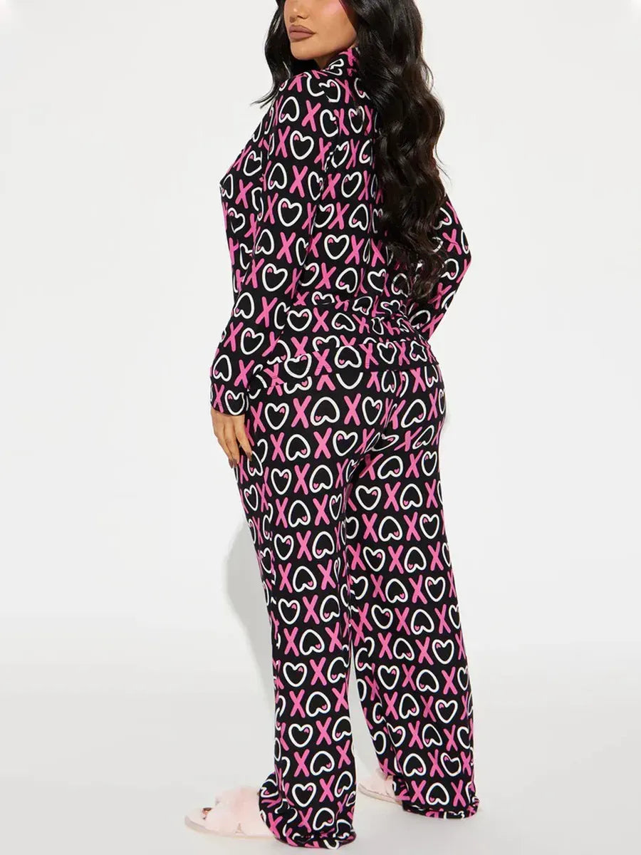 Striped Women Pajama Set Long Sleeves Turn Down Collar Top & Full-length Pants Female 2 Pieces Sleepwear Nightwear Homewear