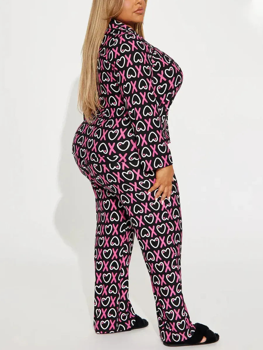 Striped Women Pajama Set Long Sleeves Turn Down Collar Top & Full-length Pants Female 2 Pieces Sleepwear Nightwear Homewear