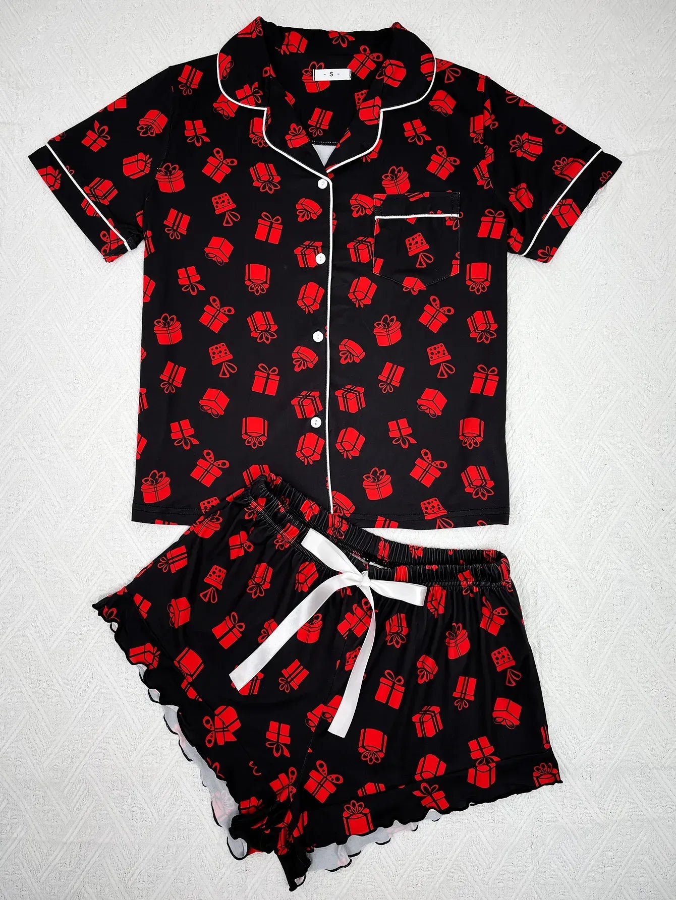 Diagonal Stripes Print Women Pajama Set Short Sleeves Turn Down Collar Top & Shorts Female 2 Pcs Sleepwear Nightwear Homewear