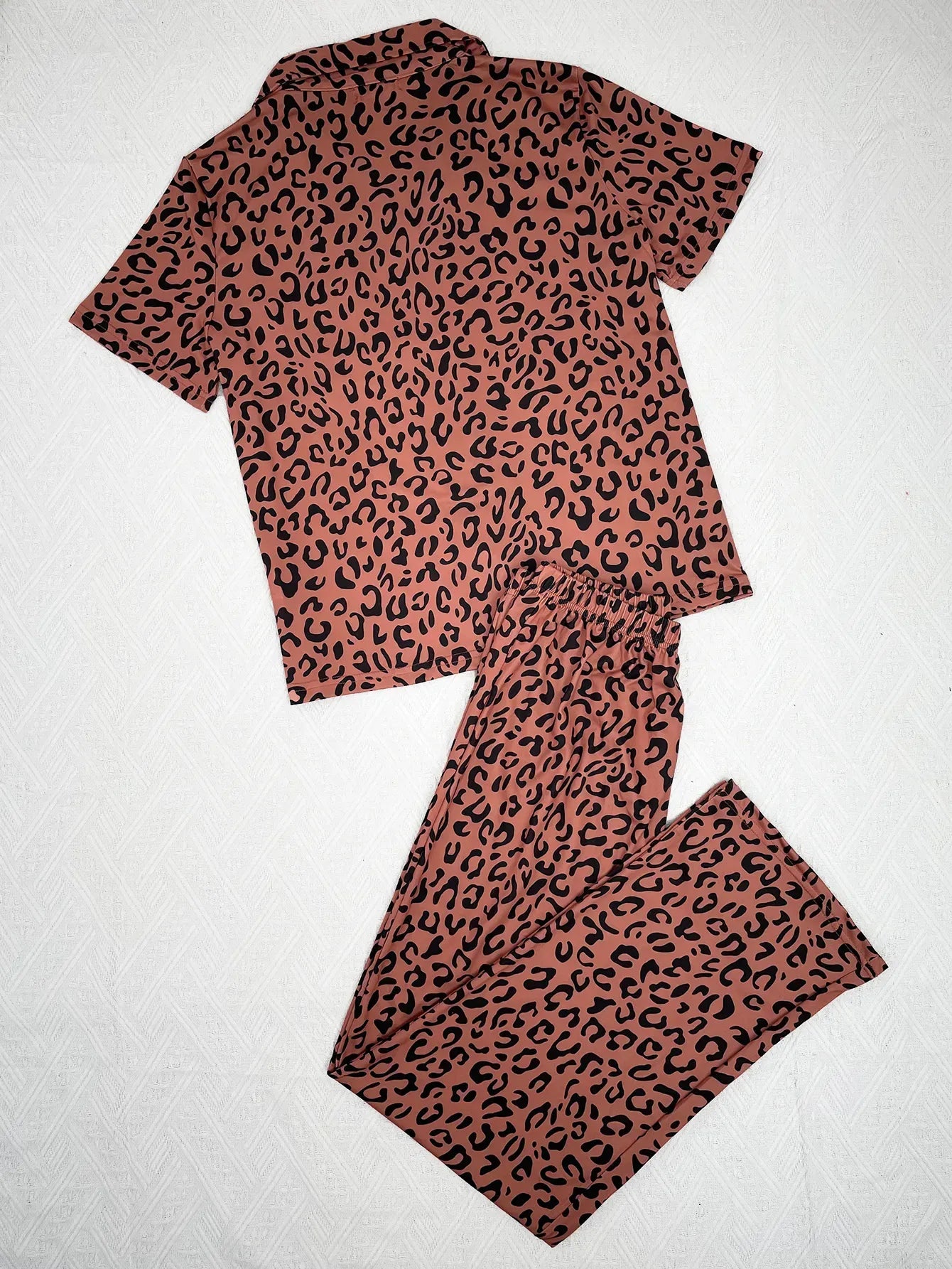 Heart Print Women Pajamas Set Short Sleeve Front Button Tops & Long Pants Female 2 Pieces Notched Collor Sleepwear Nightwear