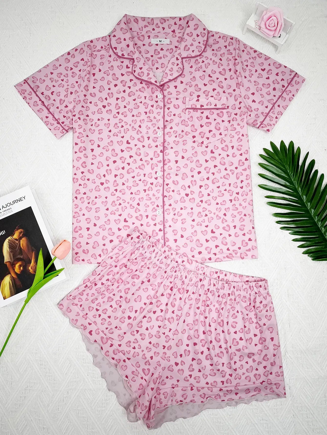 Diagonal Stripes Print Women Pajama Set Short Sleeves Turn Down Collar Top & Shorts Female 2 Pcs Sleepwear Nightwear Homewear