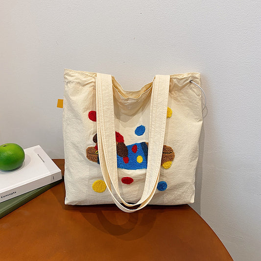 Sausage dog canvas bag, women's large capacity lazy style tote bag, student versatile commuting hand-held shopping bag