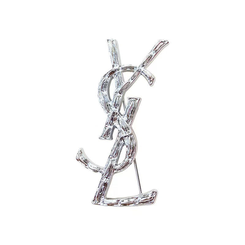Gold-Tone Monogram Brooch Silver Corsages Pins for Women Suits Accessories