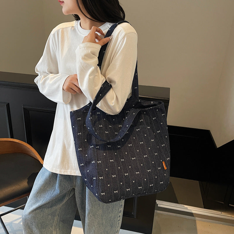 Cowboy canvas bag for women, retro spring and summer, single shoulder crossbody, 2025 new style, small carrying bag for work, miscellaneous items for going out, mommy bag