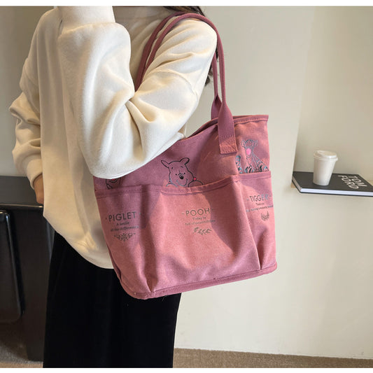 2025 New Retro Tote Bag for Women, Large Capacity Bag, Cute Little Bear Tote Bag, Classroom, Book, Commuter Shoulder Bag