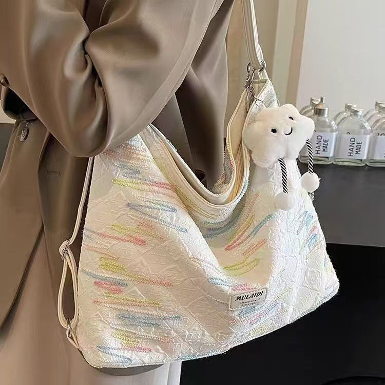 Multi functional niche embroidered fabric bag, single shoulder crossbody bag, three use backpack, Korean version, personalized fashion, casual backpack