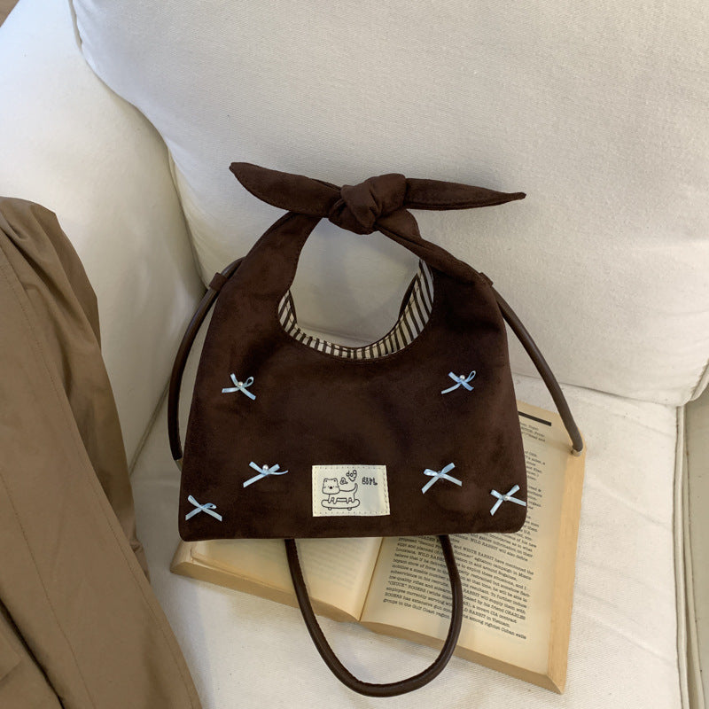 2025 New Retro Commuting Dumpling Bun for Women, Small and Versatile, Portable One Shoulder Crossbody Bag, Sweet Bow Tote Bag